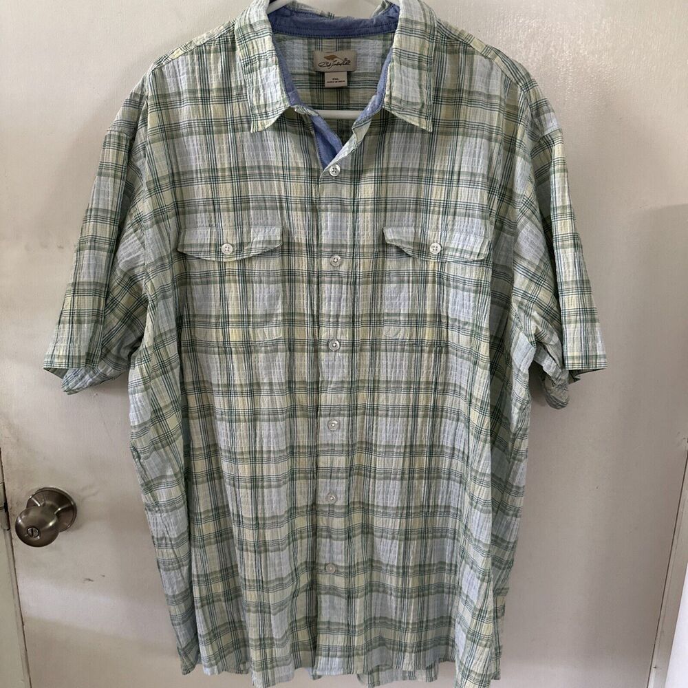 Bob Timberlake Shirt‎ Mens 2XL Bue Green White Plaid Short Sleeve Button Up